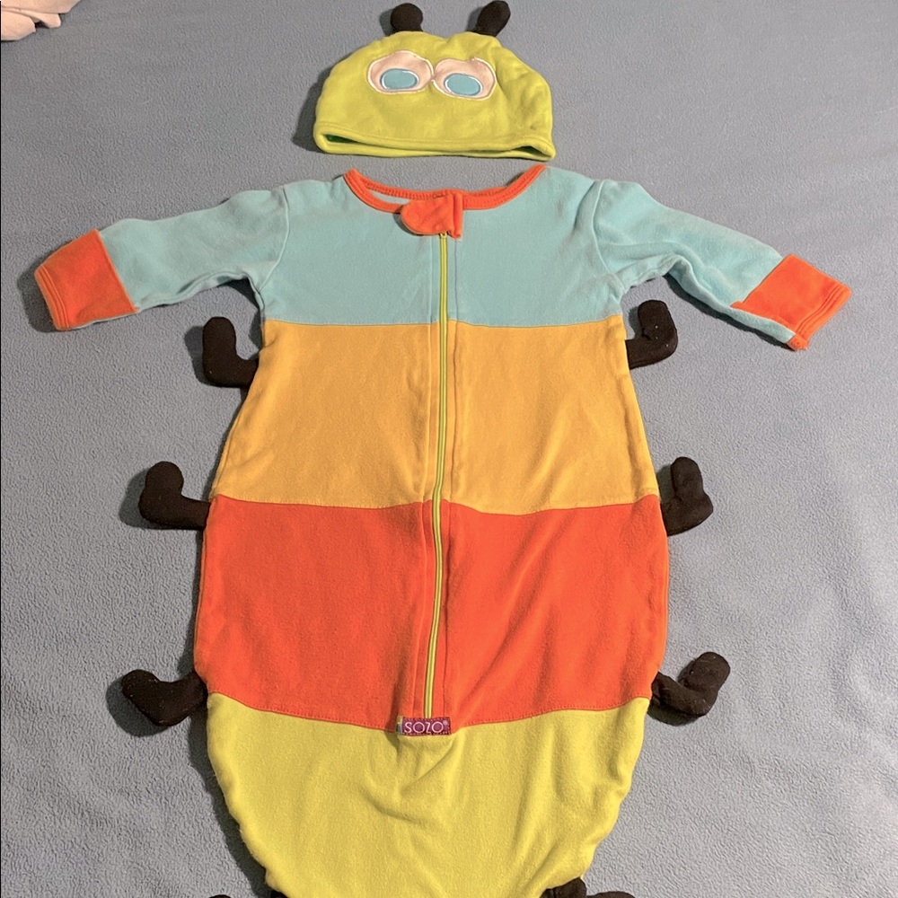 SOZO 0-6 mos colorful cotton caterpillar sleeper with matching cap